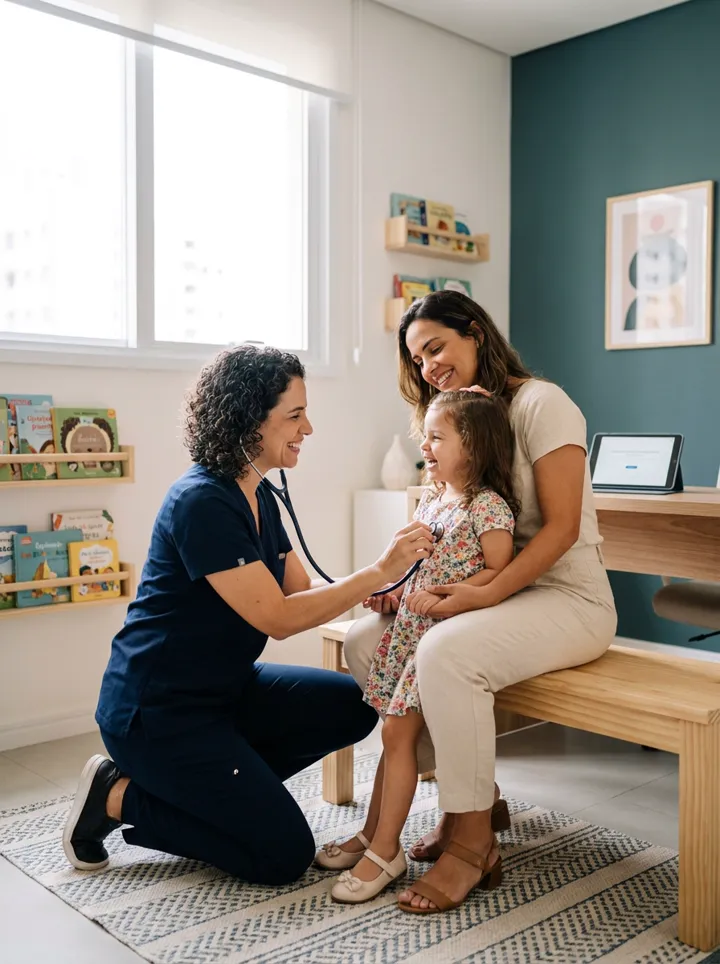 Pediatra atendendo criança