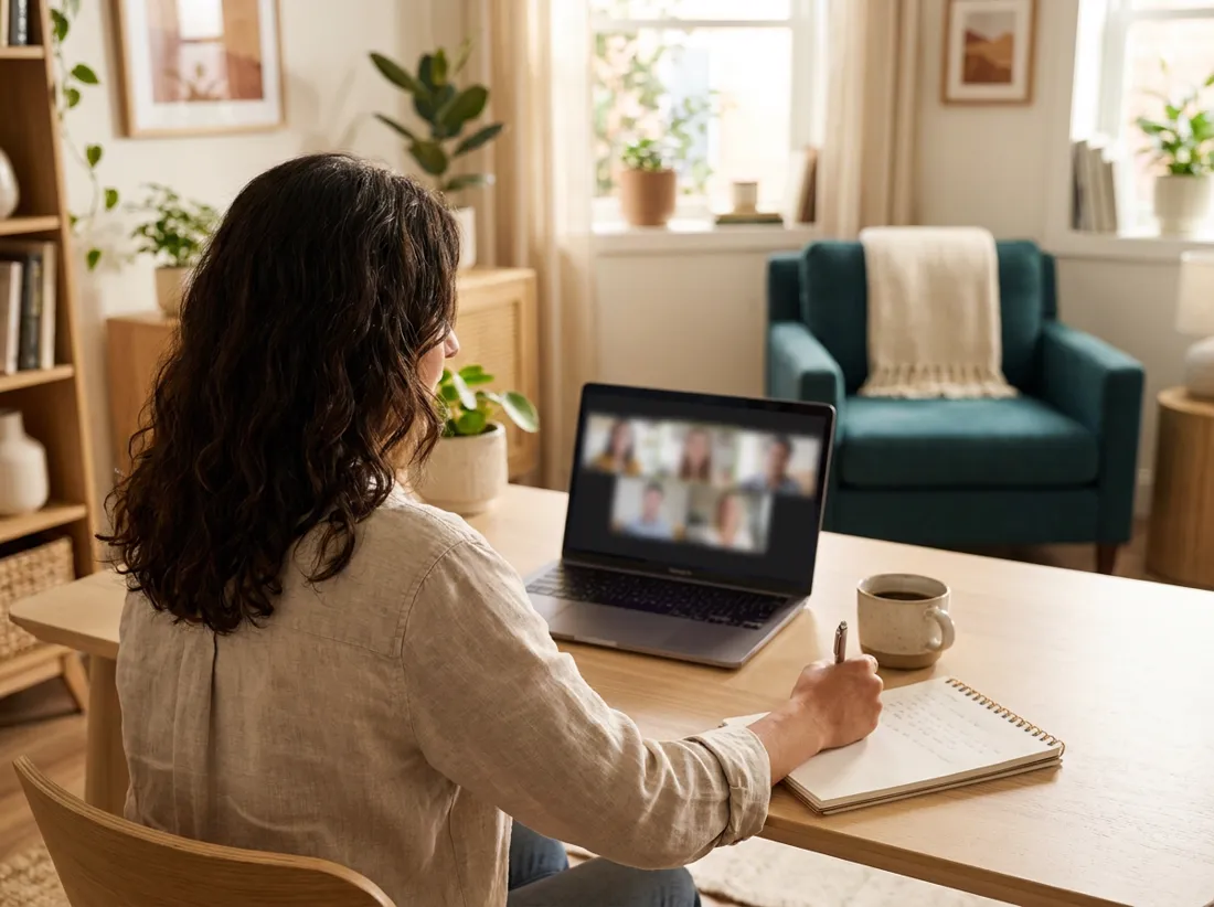Médica em chamada de vídeo no notebook